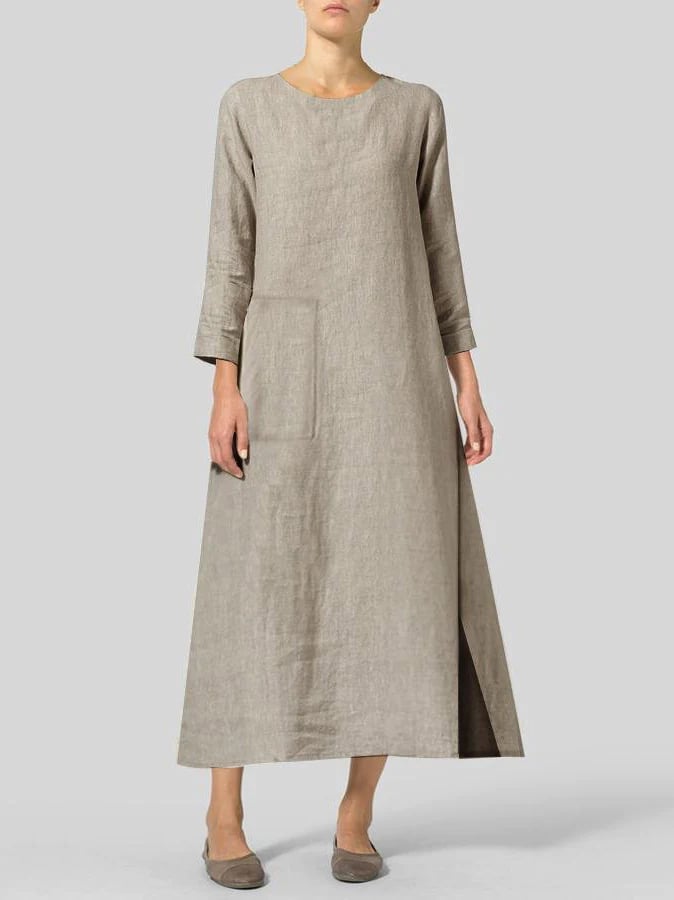 Vintage Long Sleeve Side Pocket Maxi Dress