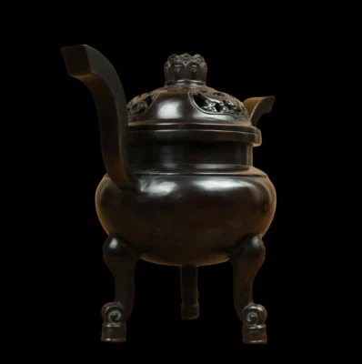 Xuande Signed Old Chinese Red Copper Handmade Incense Burner w/ear N3804