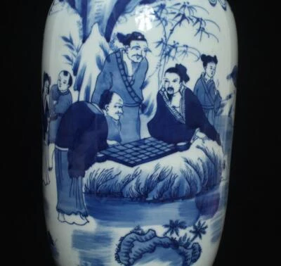 41CM Kangxi Singed Old Chinese Blue and White Vase W/figure