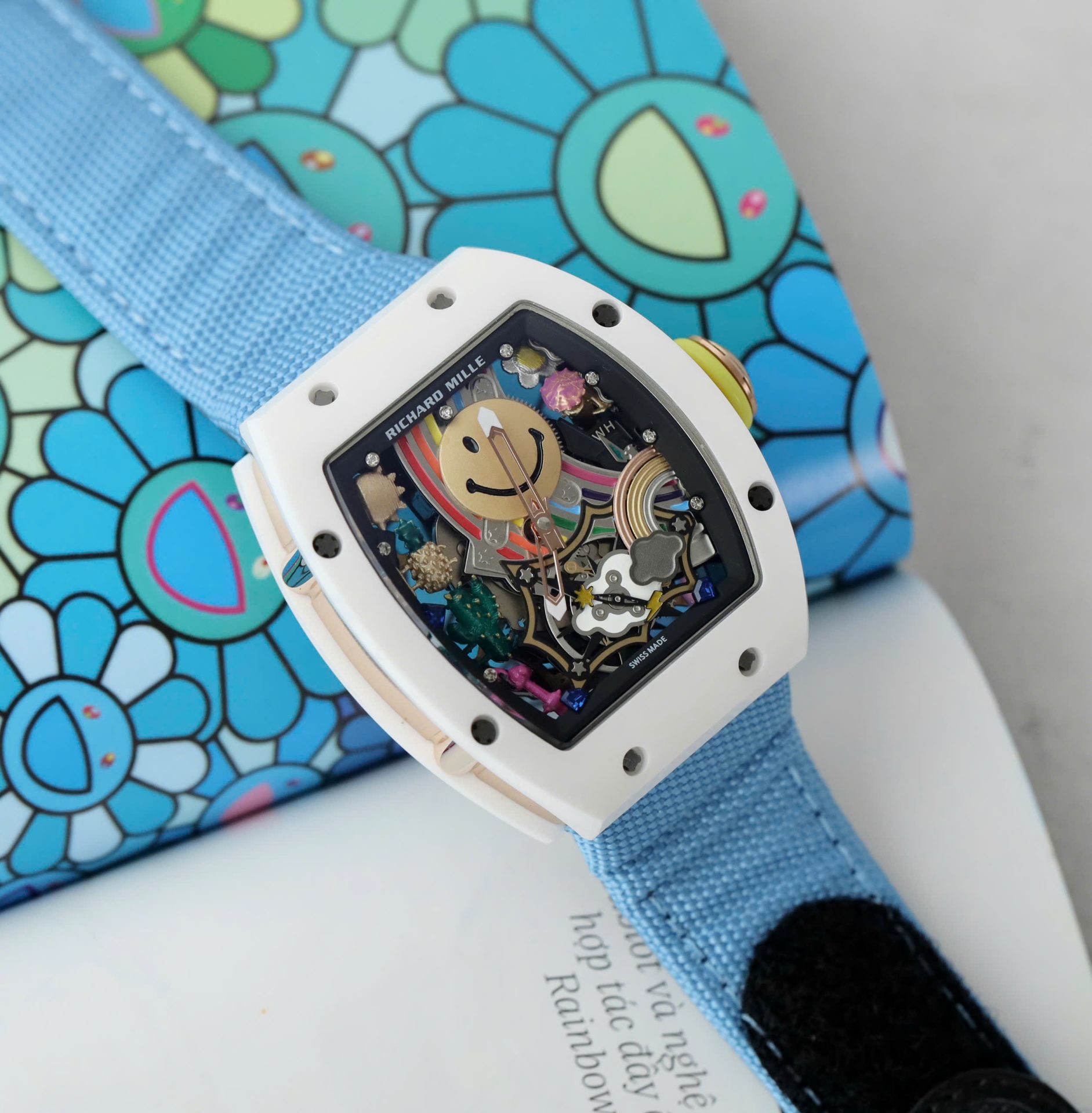 【7A Quality】Richard Mille Copies Watches RM88 Smiley Fabic Nato Strap Blue