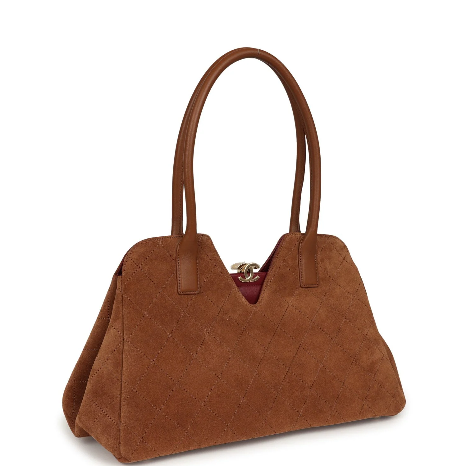 CHANEL Large Bowling Bag Camel Suede Gold Hardware