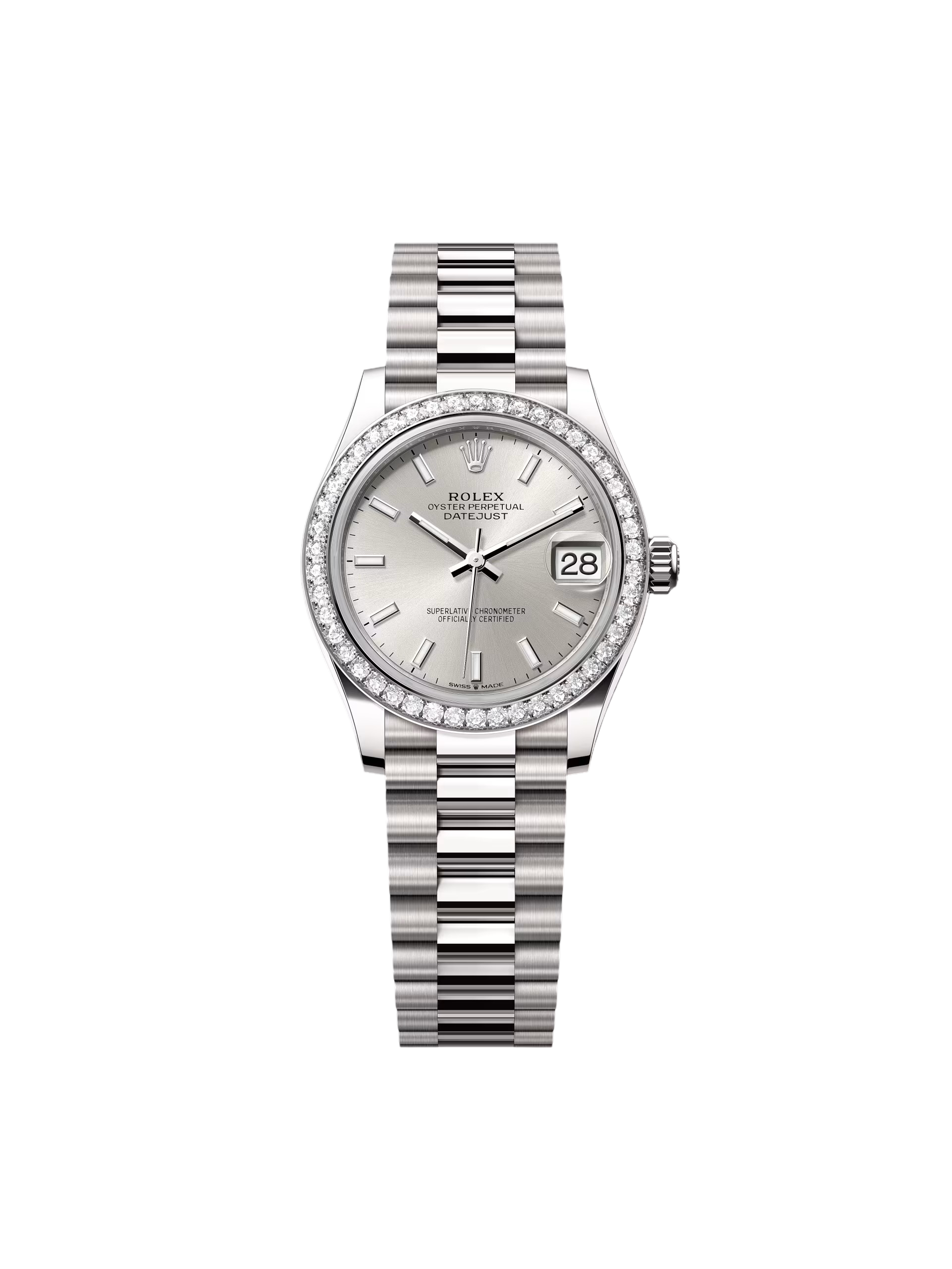 RLX Datejust m278289RBR-0012 Silver Dial White Gold President Watch