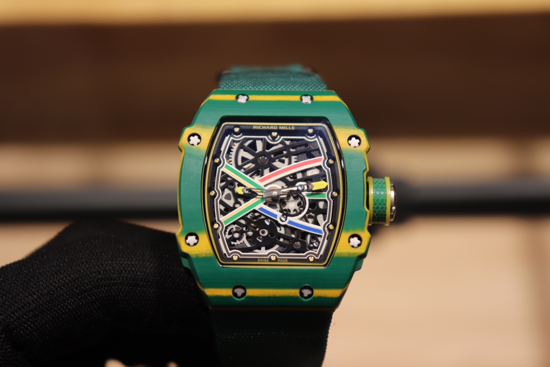 【7A Quality】Best Replica Richard Mille RM 67-02 Skeleton Dial Watch With Green Fabric Strap