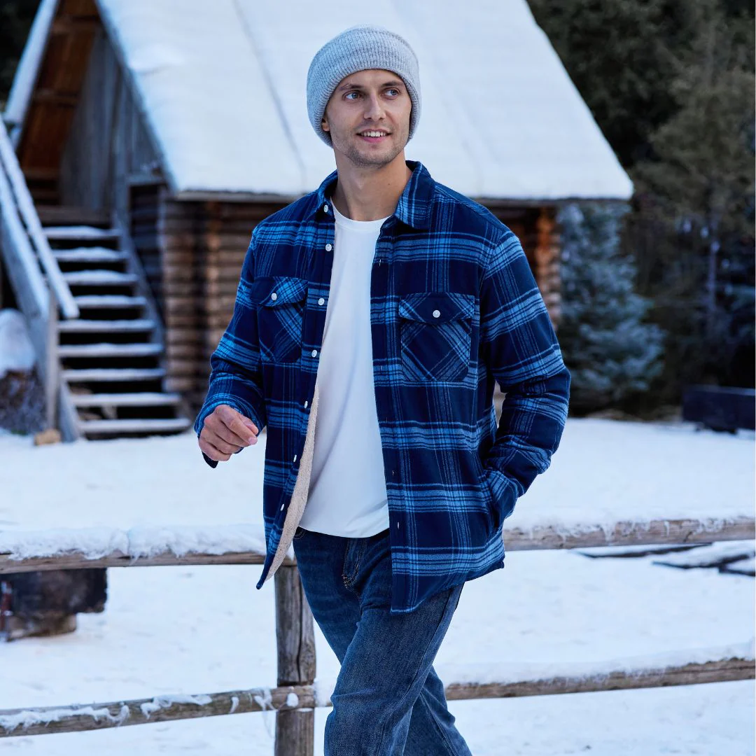 Men's Fleece-Lined Multi Pockets Flannel Shirt Jacket
