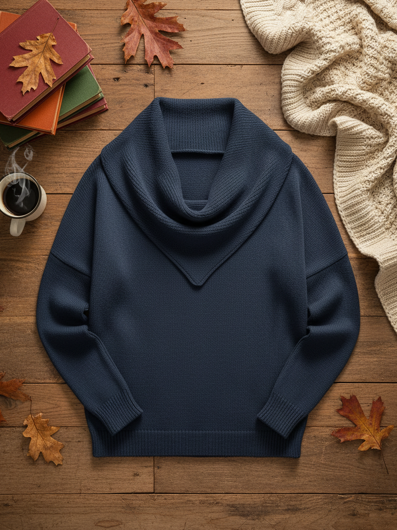 🌲 SALE🔥 Elegant Retro Soft Triangle Neck Solid Color Sweater Top