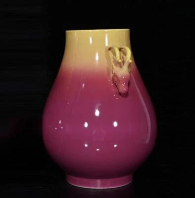 29CM Yongzheng Signed Old Chinese Carmine Glaze Zun Vase w/deer N333