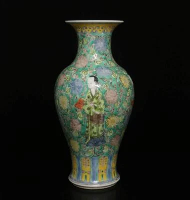 41.5CM Kangxi Signed Antique Chinese Famille Rose Vase W/lady