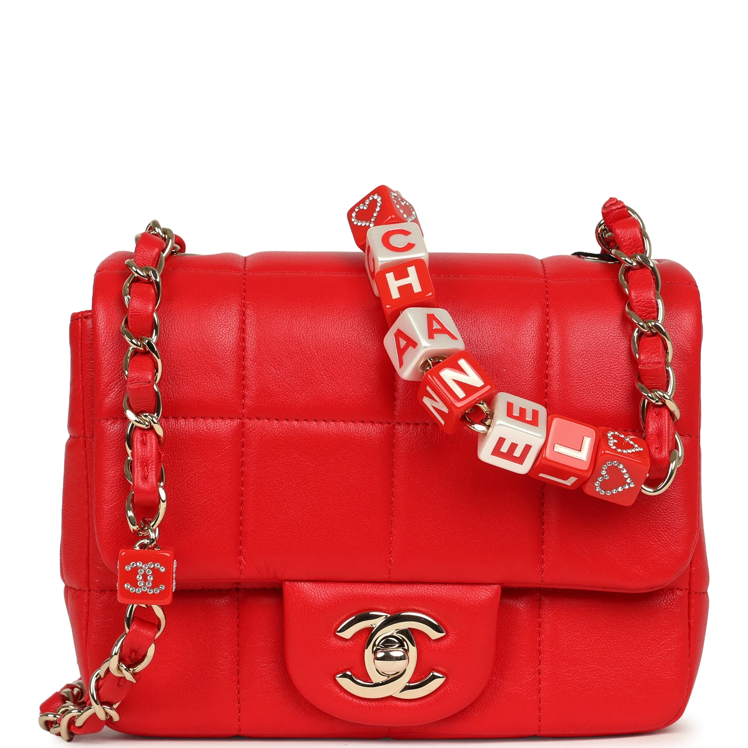 CHANEL Monacoco Mini Square Flap Bag Red Lambskin Light Gold Hardware