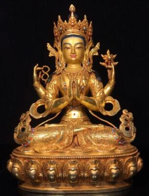 33CM Old Chinese Bronze Gilding Statue Buddha CK590