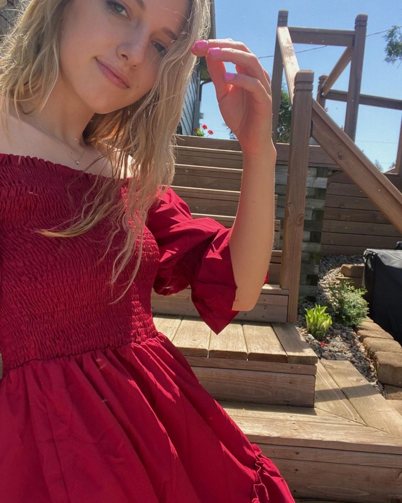 Wine Red Smocked Off Shoulder Valentines Dress