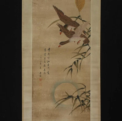 Chen Zhifo Signed Chinese Hand Painted Calligraphy Scroll w/flower and bird