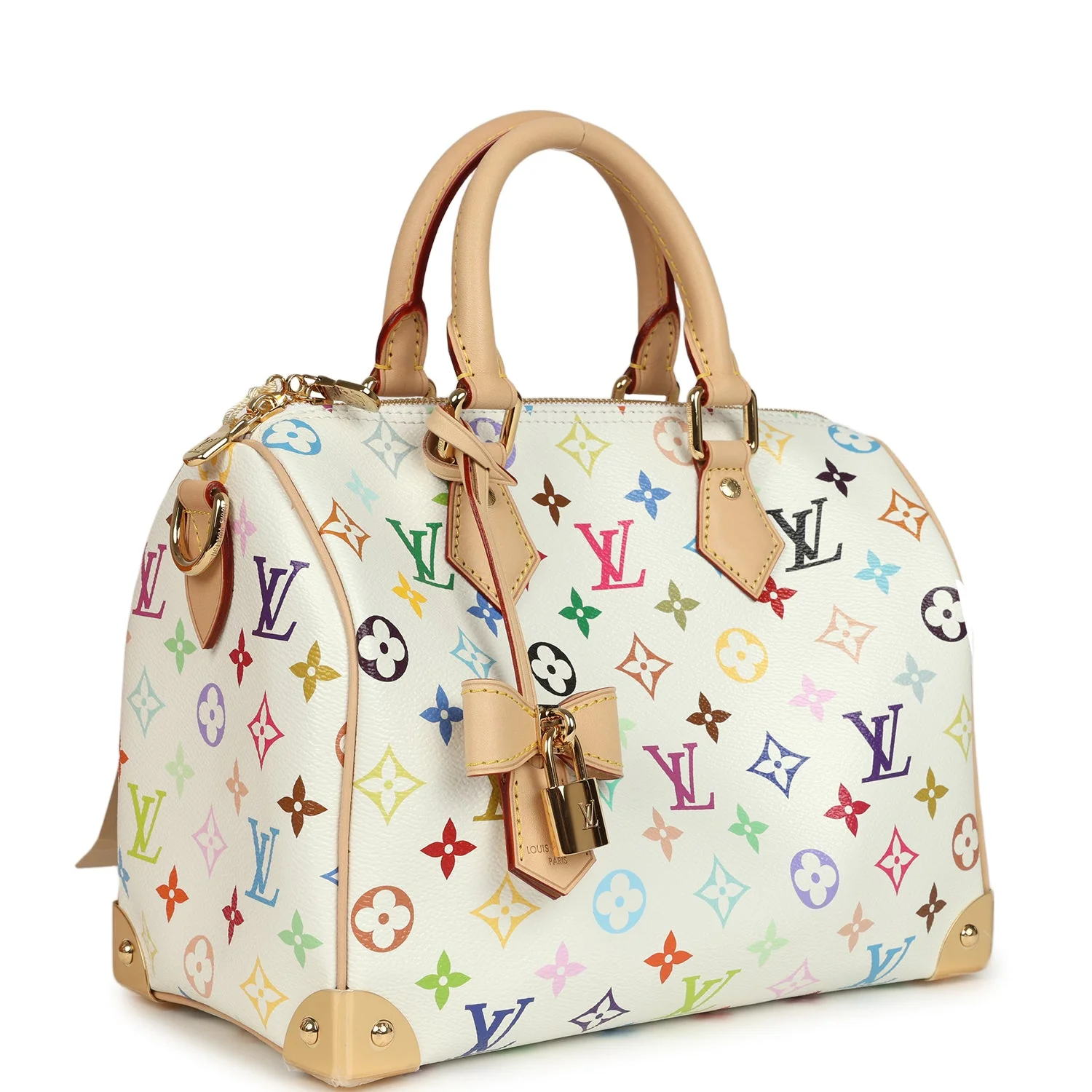 LOUIS VUITTON × Takashi Murakami Speedy 25 Bandoulière White Multicolored Monogram Gold Hardware