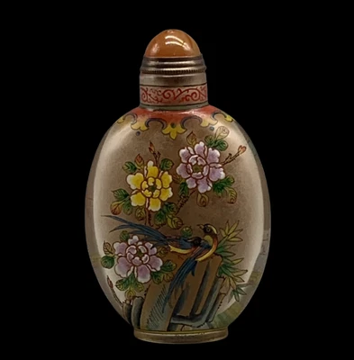 Signed Old Chinese Painting Snuff Bottle w/bird N4228
