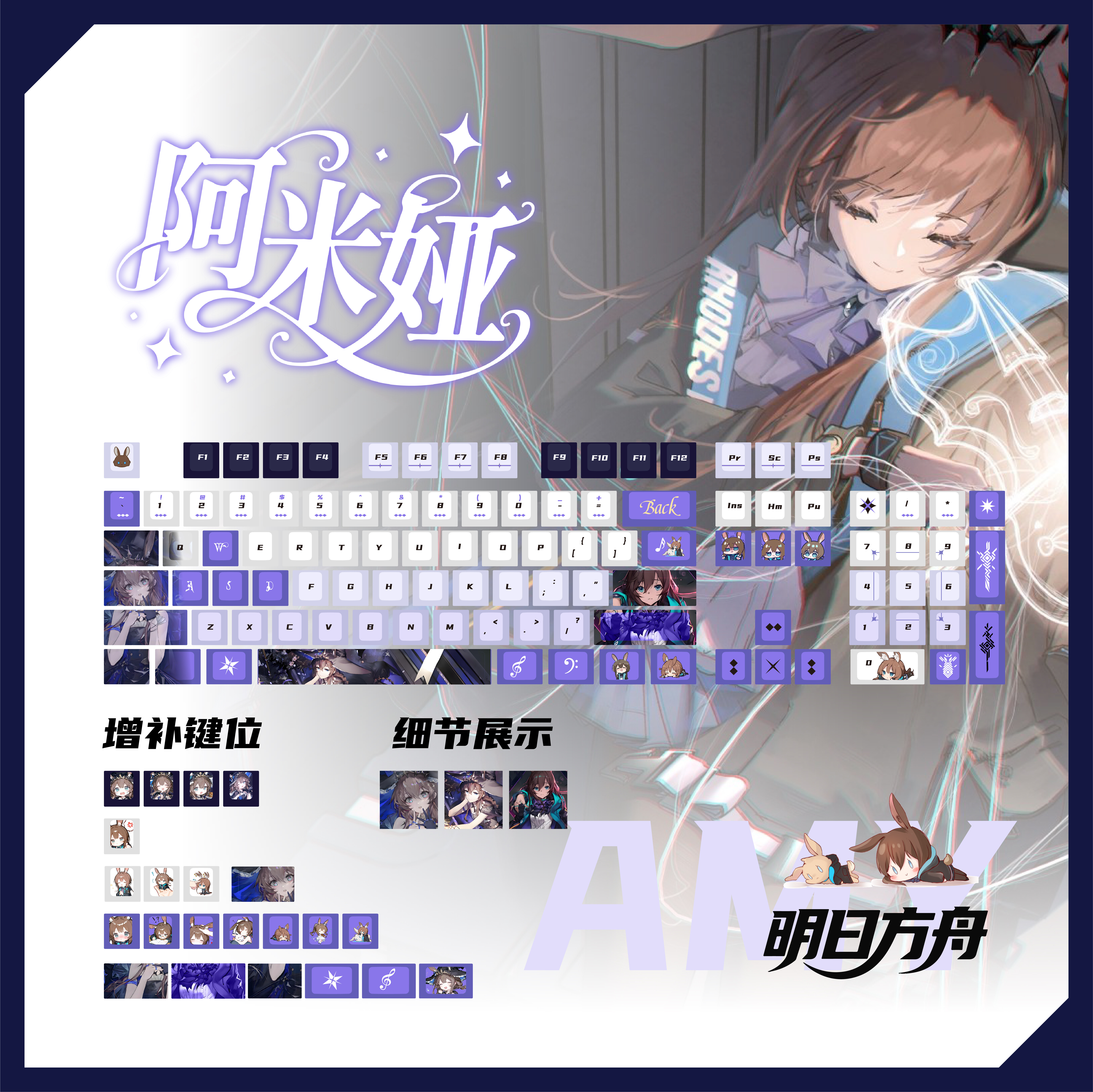 Original Arknights Amiya Theme Side-Printed Keycap Set – PBT 5-Side Dye-Sublimation Cherry Profile 108-Key Kit