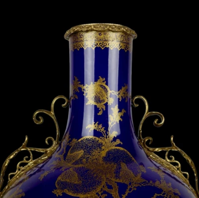 53CM Qianlong Signed Old Chinese Blue Glaze Vase w/pomegranate N4037