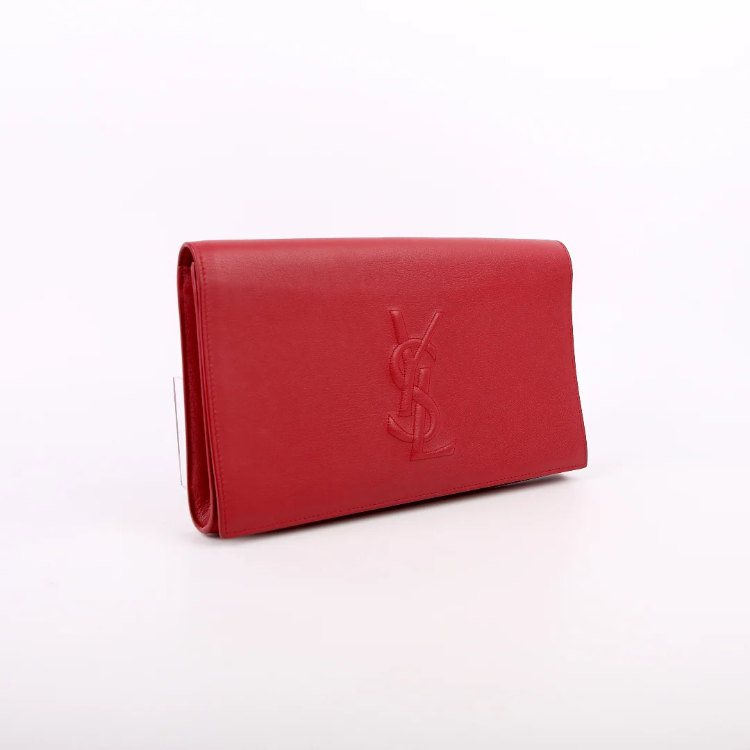 SAINT LAURENT Belle De Jour Clutch Leather Red