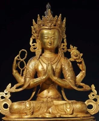 46CM Old Chinese Bronze Statue w/ Buddha N2940