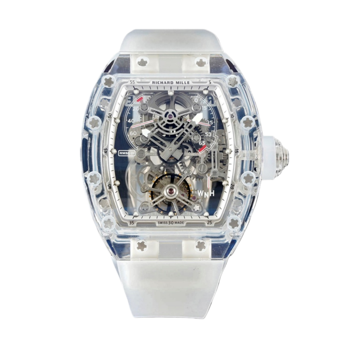 【7A Quality】Best Swiss Replica Richard Mille RM 56-02 Tourbillon Transparent case  Transparent Rubber Strap