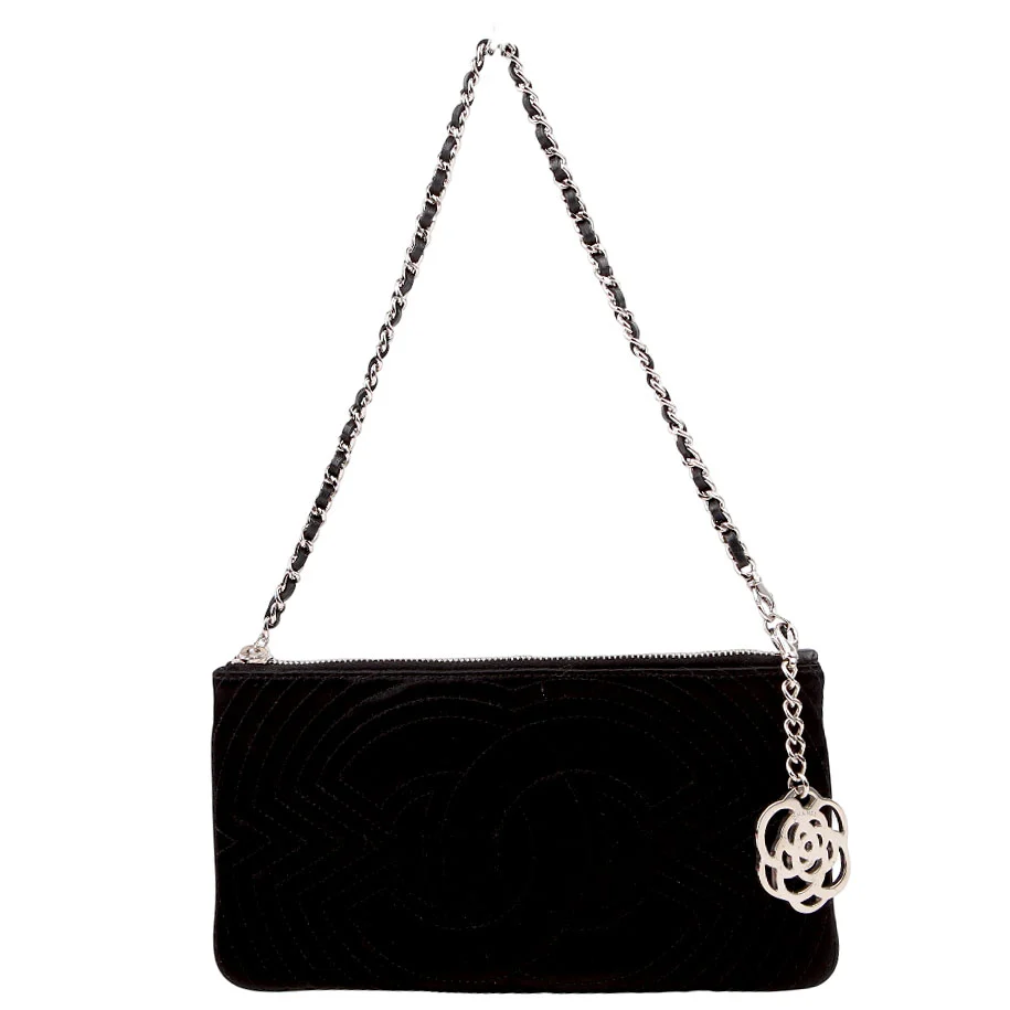 CHANEL Camélia Evening Bag Satin Black