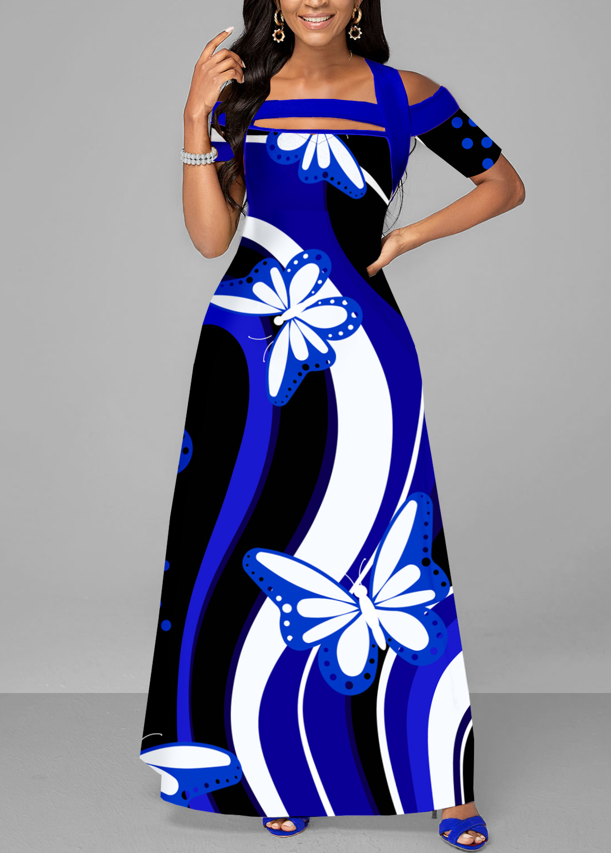 Butterfly Print Double Side Pockets Dress