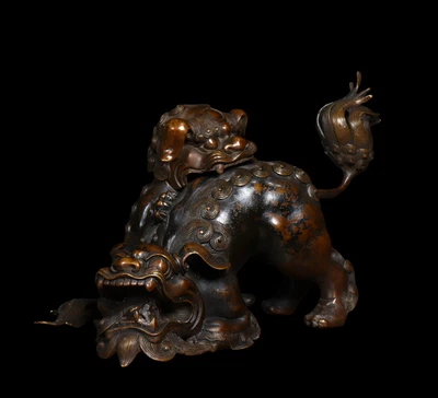 24CM Old Chinese Copper Statue w/lion N4168