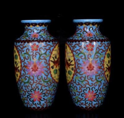 Pair Chenghua Signed Old Chinese Wucai Vase W/fish N428