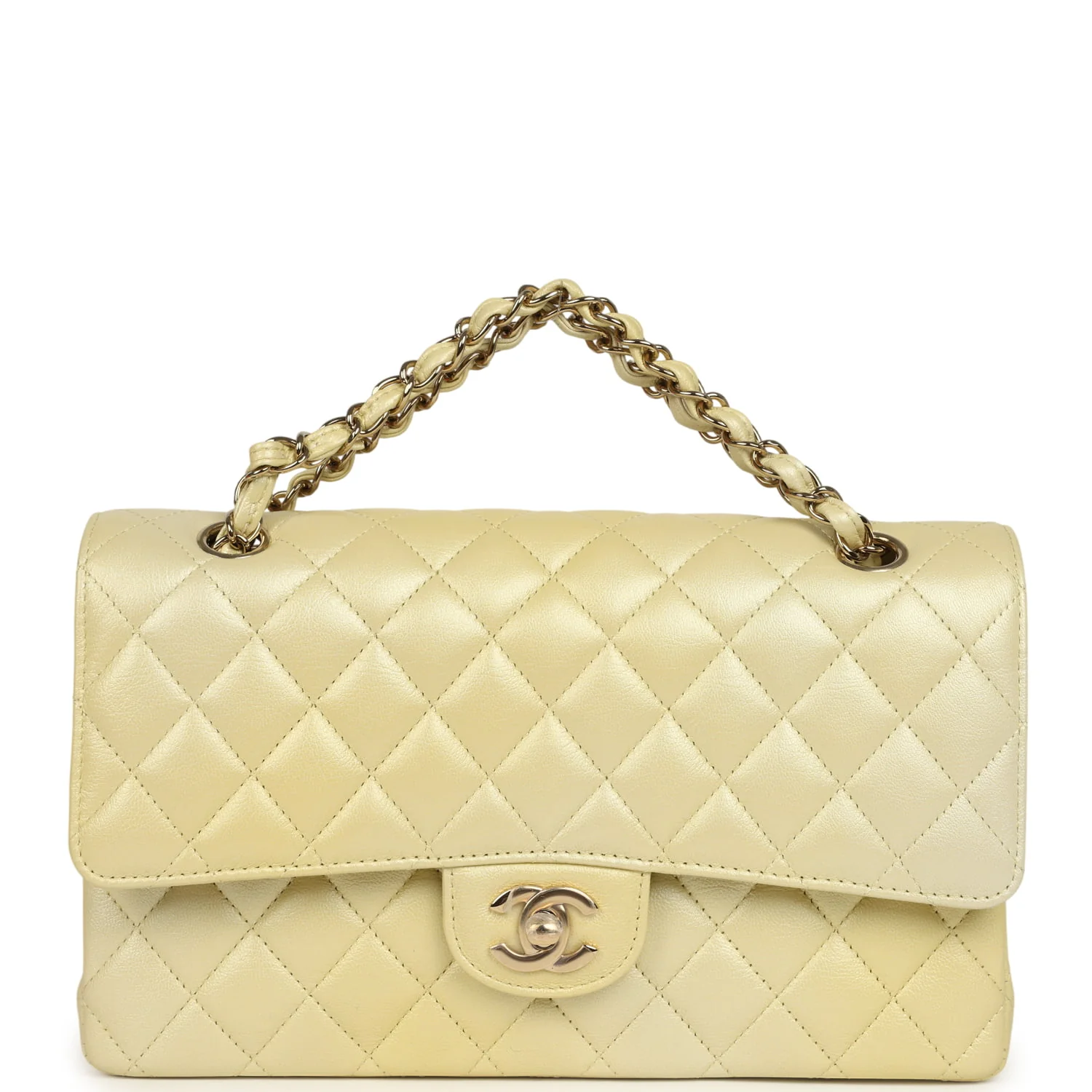 Chanel Medium Classic Double Flap Ombre Yellow Pearly Goatskin Gold Hardware