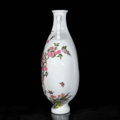 28CM Yongzheng Signed Old Chinese Colour Enamel Vase W/bird N3654