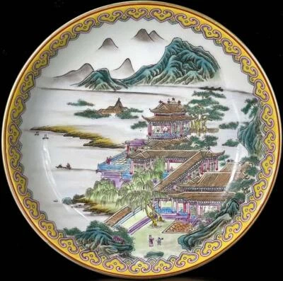 Yongzheng Signed Old Chinese Famille Rose Dish W/ landscape N163