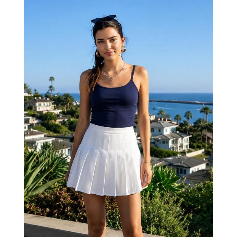 Women's High Waist A-Line Pleated Tennis Mini Skirt Built-in Shorts