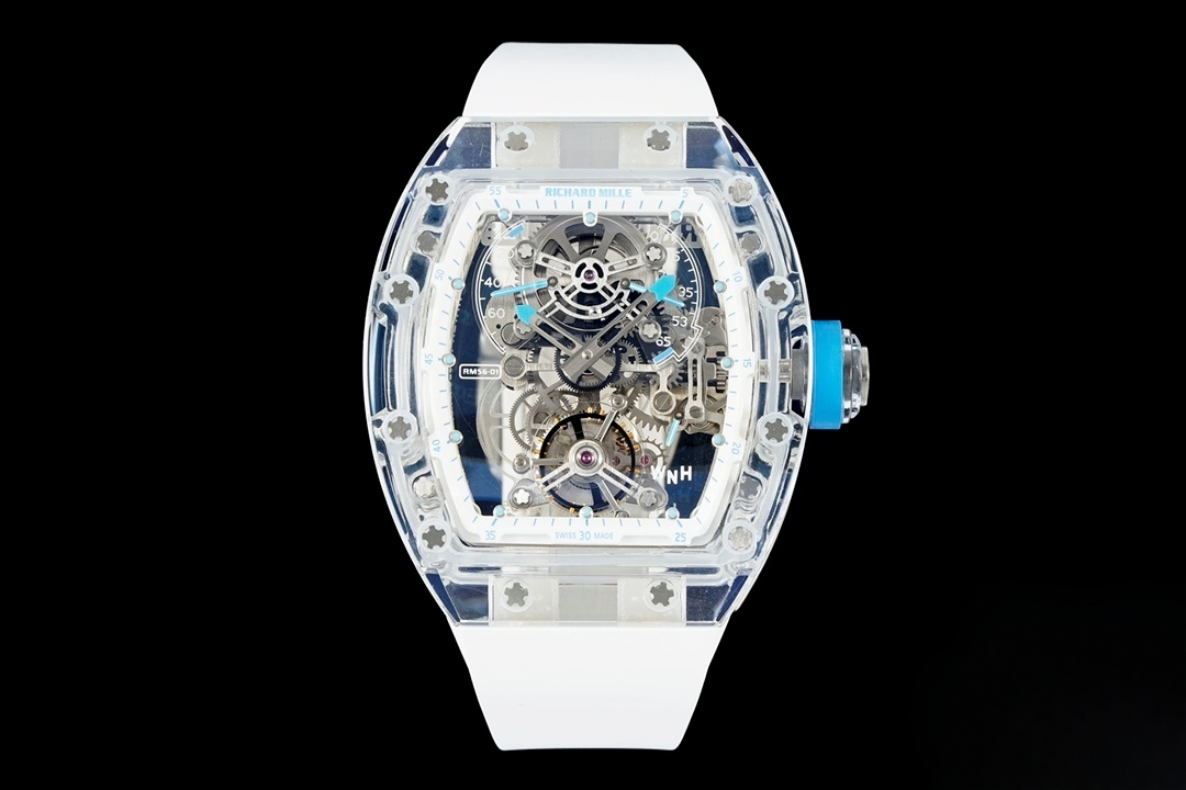 【7A Quality】Best Swiss Replica Richard Mille RM 56-01 Tourbillon 1:1Best Version Blue Crown White Strap