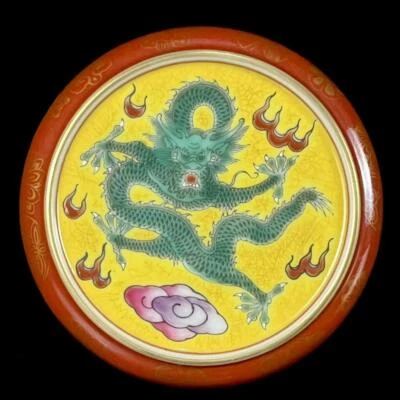 Yongzheng Signed Old Chinese Colour Enamel Tea Cup Lid Holder W/dragon CK180