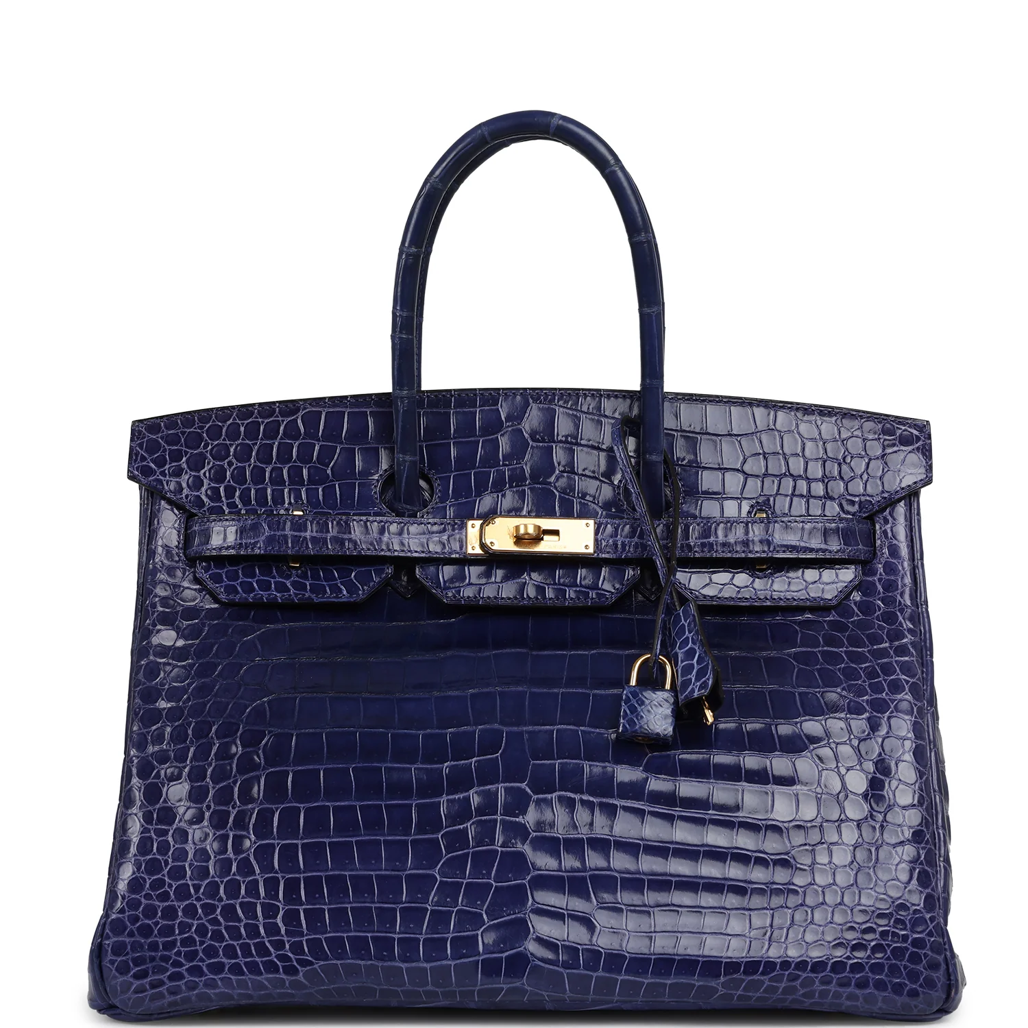 HERMÈS Birkin 35 Bleu Electric Shiny Porosus Crocodile Gold Hardware