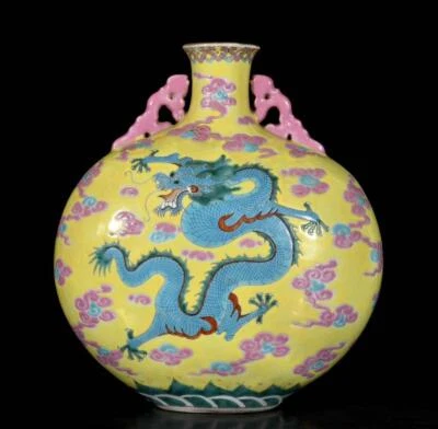 Qianlong Signed Old Chinese Colour Enamel Vase W/dragon N3435
