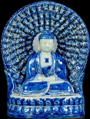 Qianlong Signed Old Chinese Blue and White Statue Buddha CK170