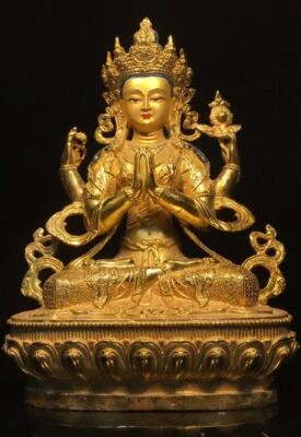 29CM Old Chinese Bronze Gilding Statue Buddha CK323