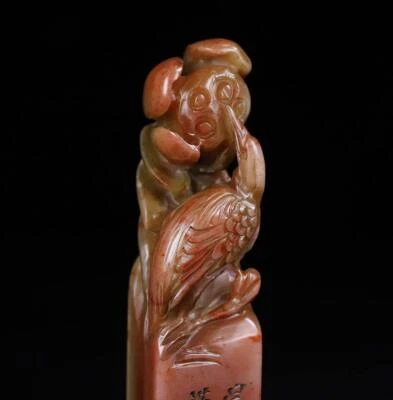125G Old Chinese Shoushan Stone Seal Stamp Statue w/crane N2227