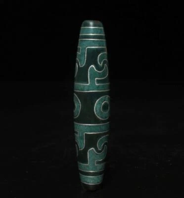 34G Old Chinese Carved Nephrite Tibet Agate Dzi Tianzhu Silvering Beads