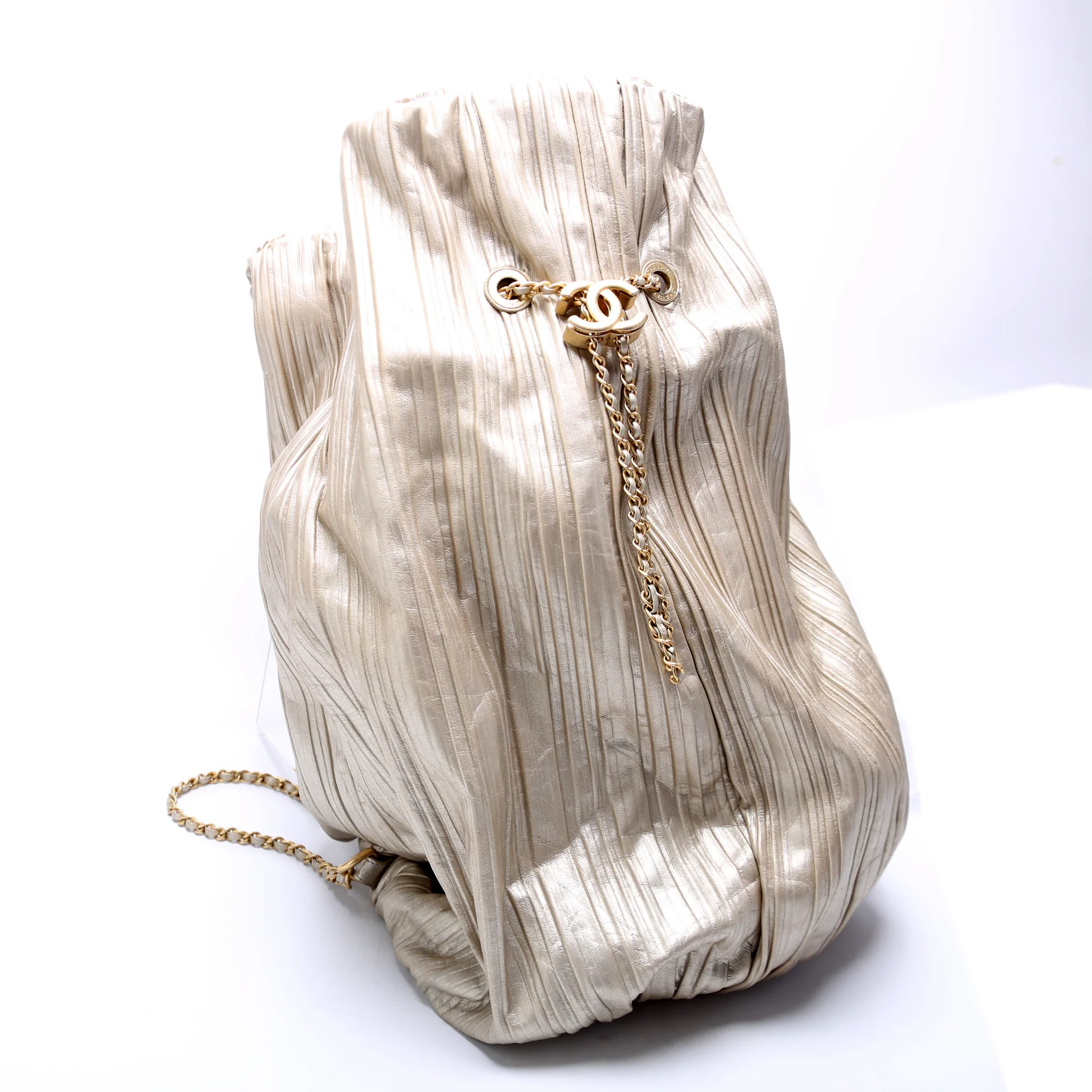 CHANEL Coco Pleats Drawstring Iridescent Bag 25M Gold