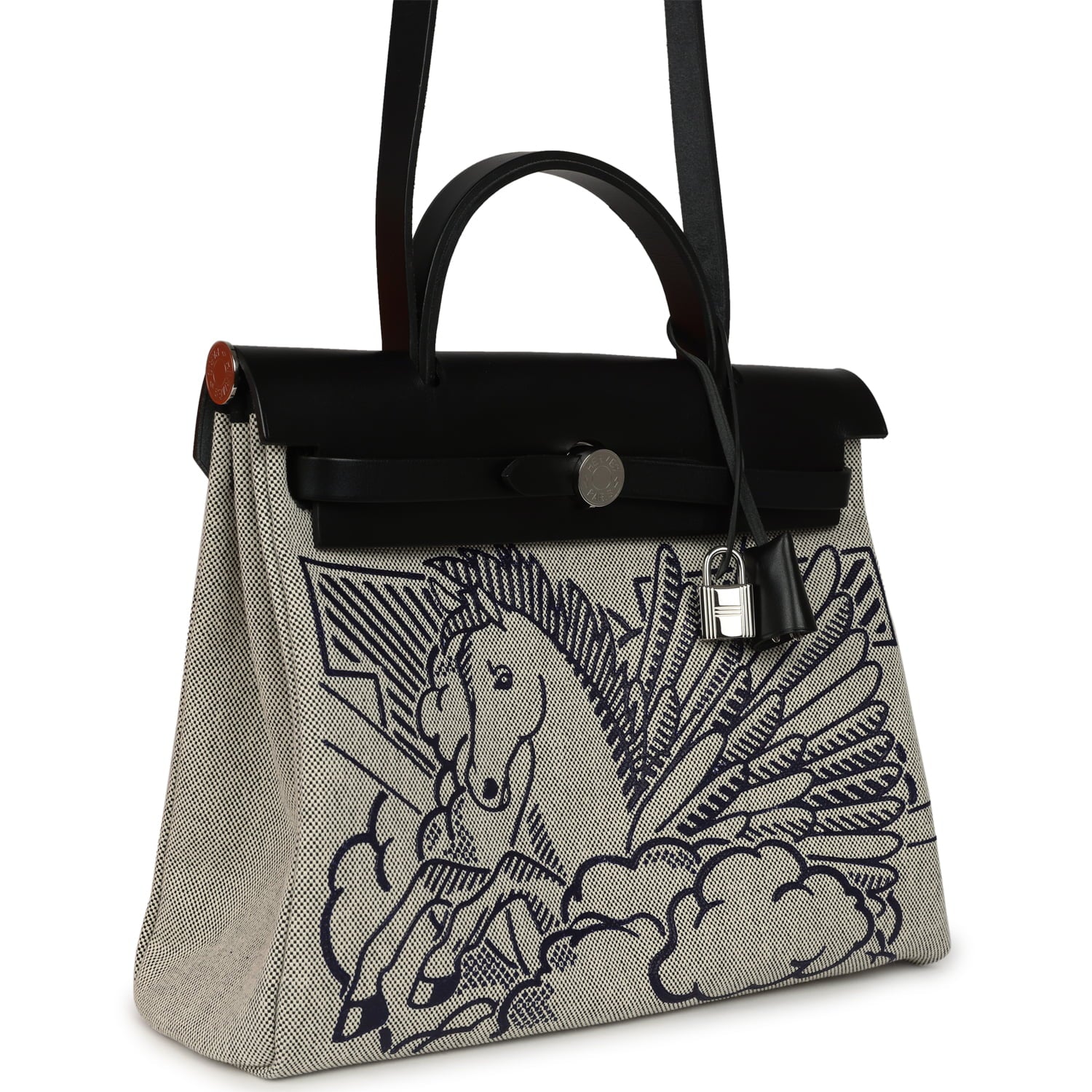 Hermes Herbag Zip Pegase Pop PM 31 Bleu Indigo-Ecru Toile H Canvas, Bleu Indigo Vache Hunter Palladium Hardware