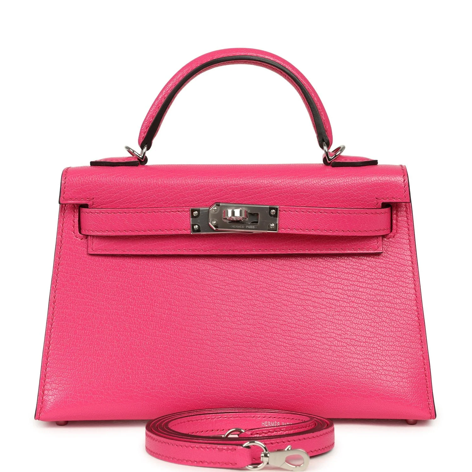 HERMÈS Kelly Sellier 20 Rose Pop Chevre Chamkilight Palladium Hardware