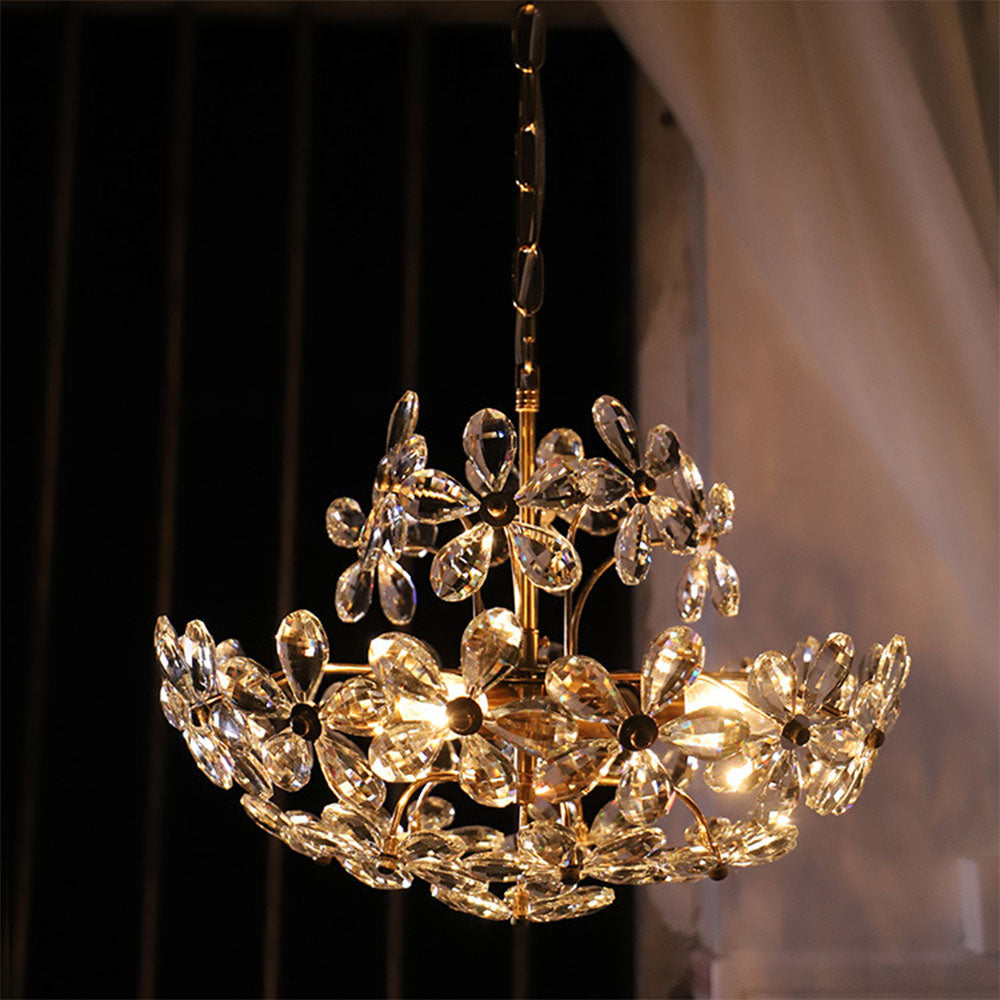 Modern Crystal Bouquet Brass Chandeliers for Dining Room