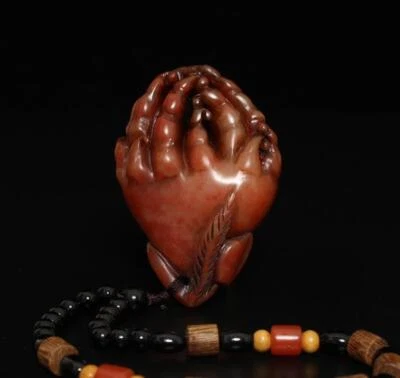 Signed Old Chinese Shoushan Stone Seal Stamp Statue w/Buddha’ hand110g