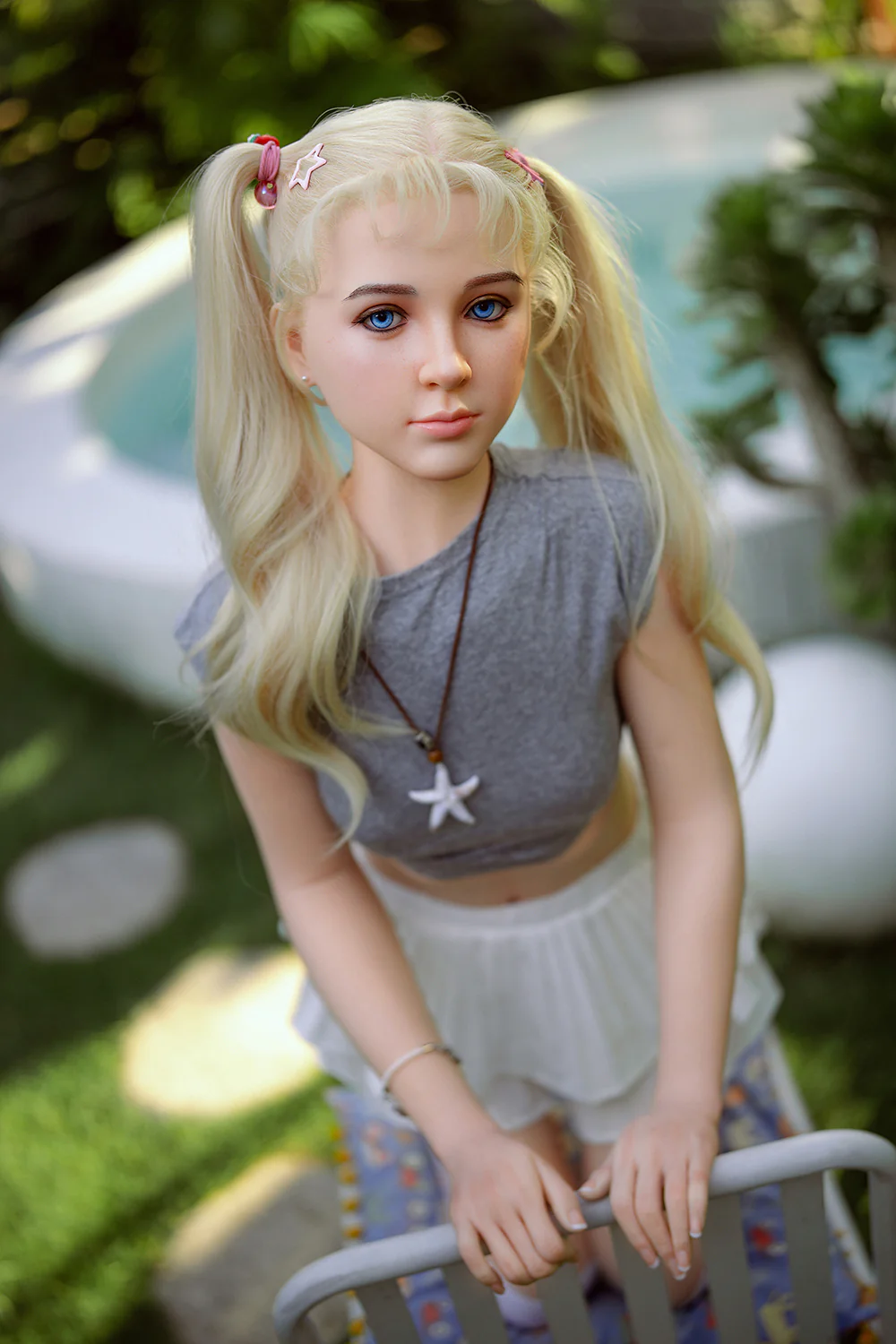 US Stock - Shae 4.92ft/ 150cm S22 Head Full Silicone Most Realistic Blonde Girl Flat Chest Sex Doll