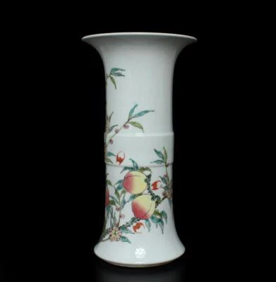 38CM Yongzheng Signed Chinese Famille Rose Gu Vase W/peach