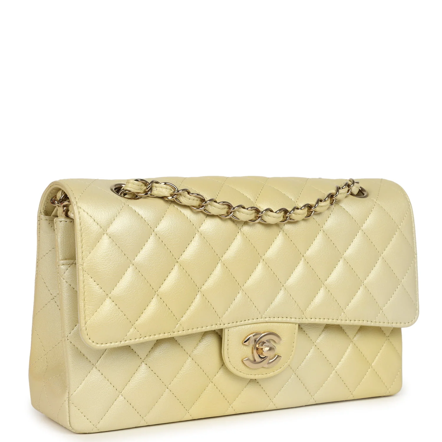 Chanel Medium Classic Double Flap Ombre Yellow Pearly Goatskin Gold Hardware