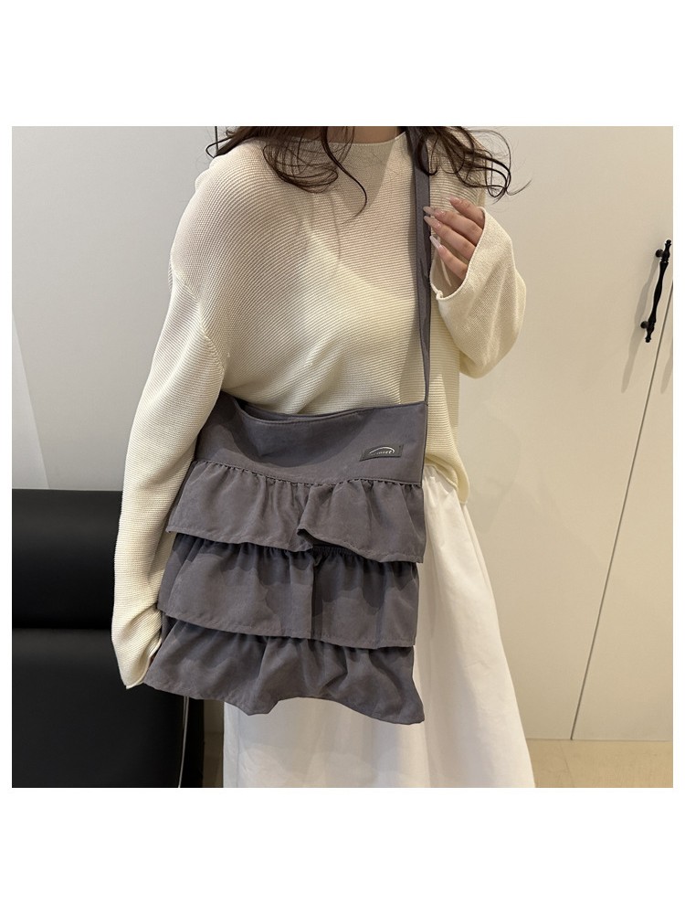 Pure Color Patchwork Ruffle Tote Bag