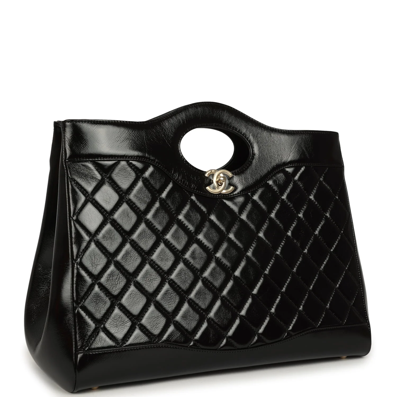 Chanel Large 31 Shopper Black Shiny Lambskin Light Gold Hardware