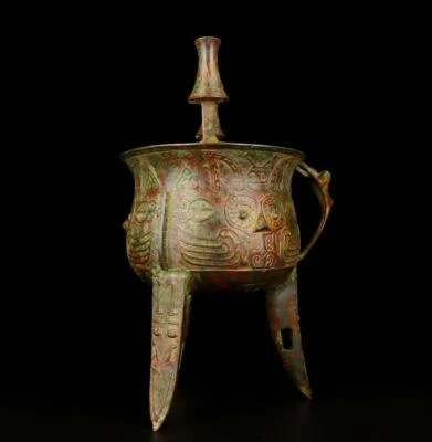 38CM Old Chinese Bronze Statue Pot Jia w/eagle N1736