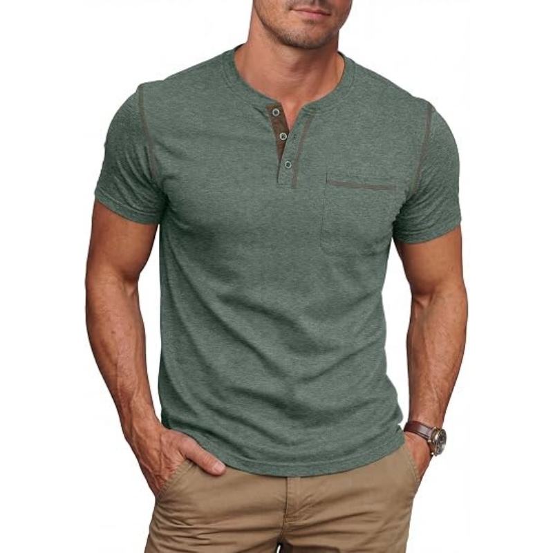 Men's Short‑Sleeve Cotton Henley Shirts